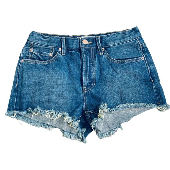 Free People Dark Blue Button Fly Denim Jean Shorts Size 26 - Picture 1 of 5